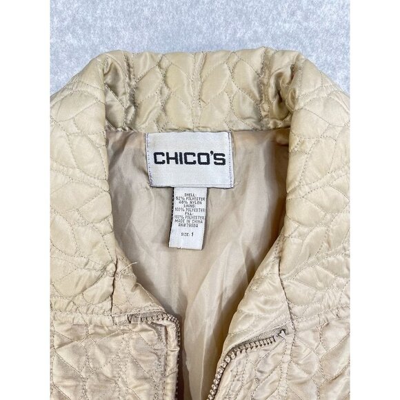 Chicos Size 1 Lightweight Quilted Jacket Tan Short Long Sleeve - Picture 4 of 8